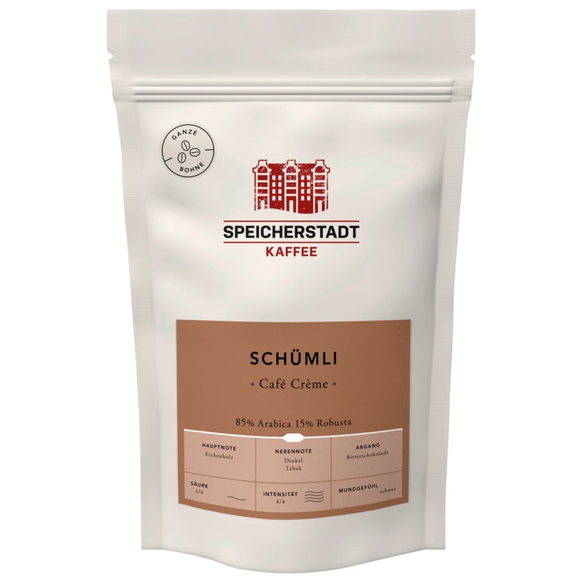 Speicherstadt Kaffee Bio Café Crème Schümli ganze Bohne 500g